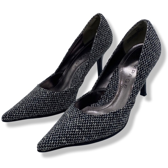 Like New - Rampage Maria 5 Stilettos Pumps Black White Tweed Fabric - Size 9 - Picture 1 of 9